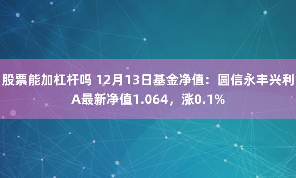 股票能加杠杆吗 12月13日基金净值：圆信永丰兴利A最新净值1.064，涨0.1%